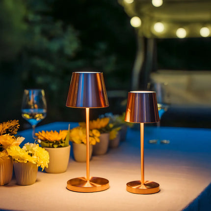 LED Table Lamp - GGM Gastro MERLE MICRO - Rechargeable - Cordless - 3-step dimmable - Ø80mm - Copper - with Charging Dock