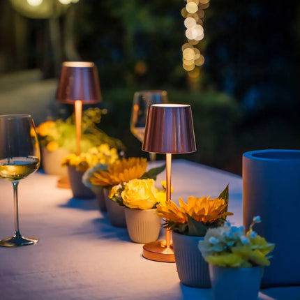 LED Table Lamp - GGM Gastro MERLE MICRO - Rechargeable - Cordless - 3-step dimmable - Ø80mm - Copper - with Charging Dock
