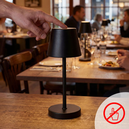 LED Table Lamp - GGM Gastro MERLE MICRO - Rechargeable - Cordless - 3-step dimmable - Ø80mm - Sand - with Charging Dock
