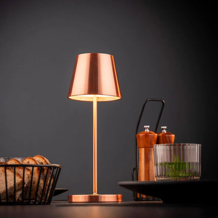 LED Table Lamp - GGM Gastro MERLE MINI - Rechargeable - Cordless - 3-step dimmable - Ø110mm - Copper - with Charging Dock