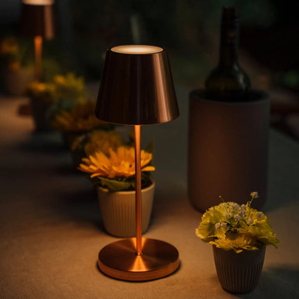 LED Table Lamp - GGM Gastro MERLE MINI - Rechargeable - Cordless - 3-step dimmable - Ø110mm - Copper - with Charging Dock