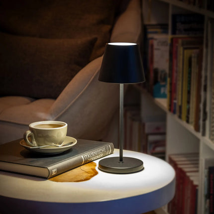 LED Table Lamp - GGM Gastro MERLE MINI - Rechargeable - Cordless - 3-step dimmable - Ø110mm - Black - with Charging Dock