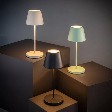 LED Table Lamp - GGM Gastro MERLE MINI - Rechargeable - Cordless - 3-step dimmable - Ø110mm - Black - with Charging Dock
