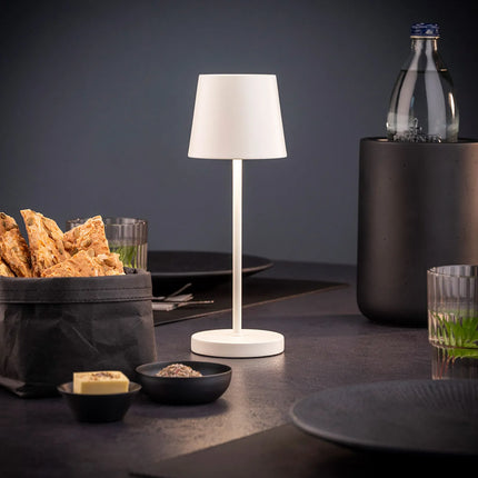 LED Table Lamp - GGM Gastro MERLE MINI - Rechargeable - Cordless - 3-step dimmable - Ø90mm - Whisper White - with Charging Dock