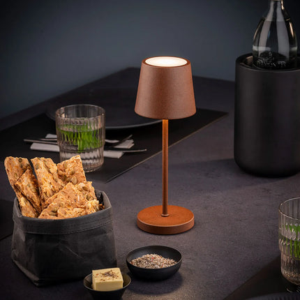 LED Table Lamp - GGM Gastro MERLE MINI - Rechargeable - Cordless - 3-step dimmable - Ø90mm - Grid - with Charging Dock