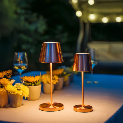 LED Table Lamp - GGM Gastro MERLE MINI - Rechargeable - Cordless - 3-step dimmable - Ø90mm - Copper - with Charging Dock