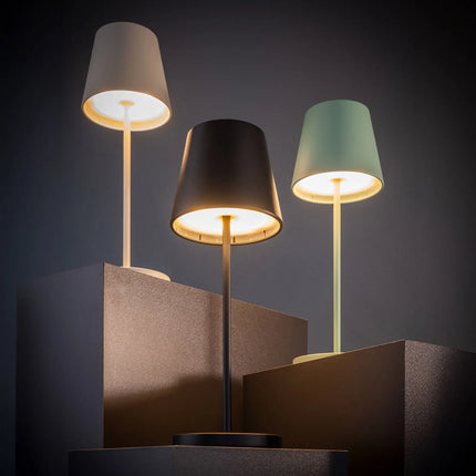 LED Table Lamp - GGM Gastro MERLE MINI - Rechargeable - Cordless - 3-step dimmable - Ø110mm - Black - with Charging Dock
