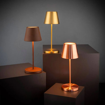 LED Table Lamp - GGM Gastro MERLE MINI - Rechargeable - Cordless - 3-step dimmable - Ø110mm - Copper - with Charging Dock