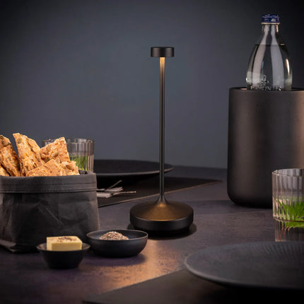 LED Table Lamp - GGM Gastro NISSRIN MICRO - Rechargeable - Cordless - 3-step dimmable - Ø80mm - Black - with Charging Dock
