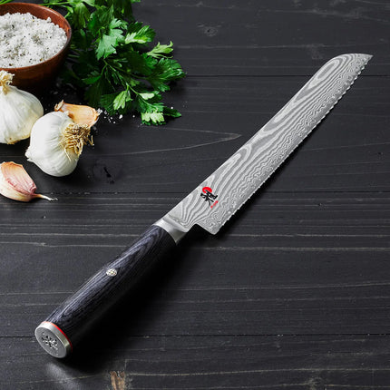 MIYABI | 5000 FC-D Bread Knife – 240 mm blade - serrated edge - FC61 steel - 48-layer Damascus - for crusty loaves & melons