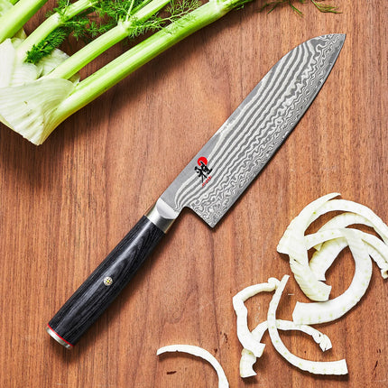 MIYABI | 5000 FC-D Santoku Knife – 180 mm blade - FC61 steel - 48-layer Damascus - for fish, meat & veg