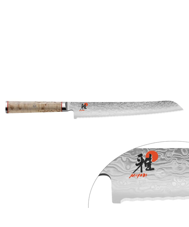 MIYABI | 5000 MCD Bread Knife Serrated 230 mm – Masur Birch - Made in Japan - Flower-Damascus