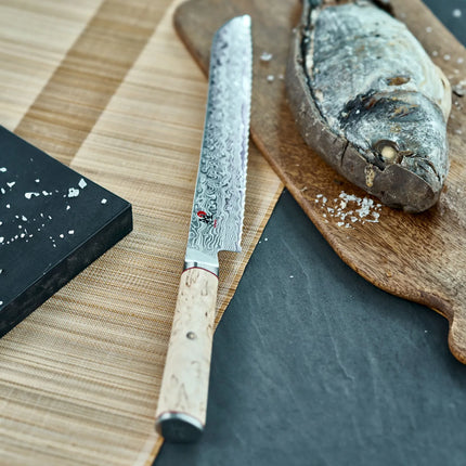 MIYABI | 5000 MCD Bread Knife Serrated 230 mm – Masur Birch - Made in Japan - Flower-Damascus