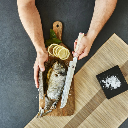 MIYABI | 5000 MCD Bread Knife Serrated 230 mm – Masur Birch - Made in Japan - Flower-Damascus