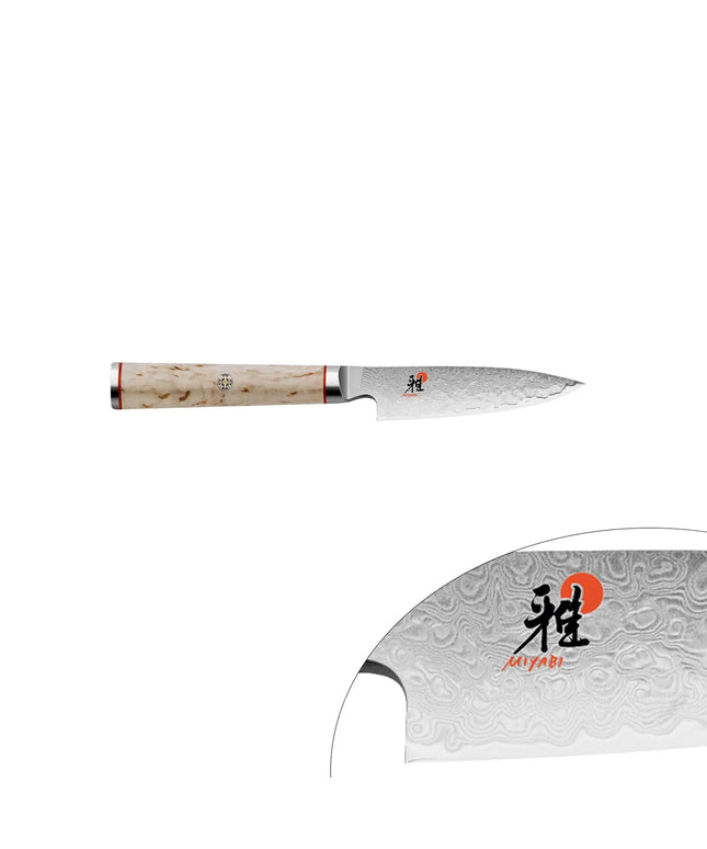 MIYABI | 5000 MCD Shotoh Paring Knife 90 mm – Masur Birch - Made in Japan - Flower-Damascus