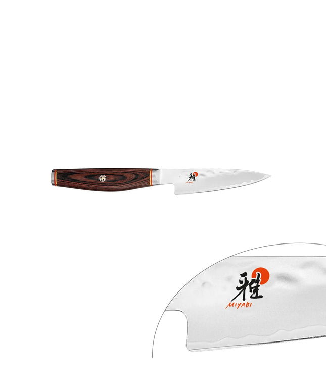 MIYABI | 6000 MCT Shotoh Fruit & Vegetable Knife 90 mm – Plain Edge - Pakka Wood Handle - Made in Japan