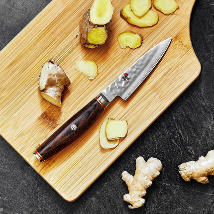 MIYABI | 6000 MCT Shotoh Fruit & Vegetable Knife 90 mm – Plain Edge - Pakka Wood Handle - Made in Japan