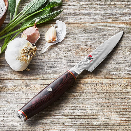 MIYABI | 6000 MCT Shotoh Fruit & Vegetable Knife 90 mm – Plain Edge - Pakka Wood Handle - Made in Japan