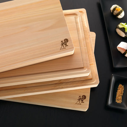 MIYABI | Hinoki Cypress Chopping Board – 350×200 mm - Juice Groove - Knife-Friendly - Brown