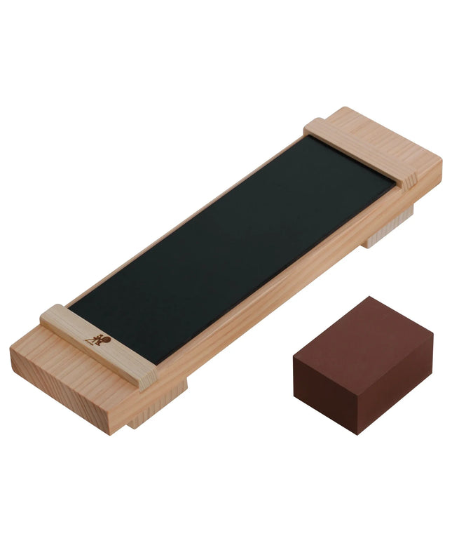 MIYABI | Knife Whetstone Base Kit – Hinoki wood base - includes flattening stone - non-slip