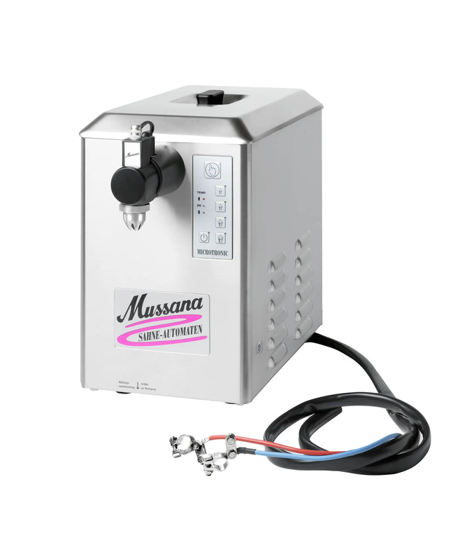 MUSSANA | Commercial BOY Whipped Cream Machine & Dispenser – 4‑Litre - Chilled - 18–60 g Portions - 12 V DC Mobile Battery-Powered