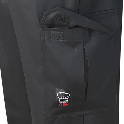 Quần Bếp Cargo Winco UNF-11KL - Lưng Thun Dây Rút, Poly/Cotton, Đen, Size L