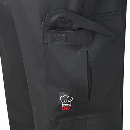 Quần Bếp Cargo Winco UNF-11KS - Lưng Thun Dây Rút, Poly/Cotton, Đen, Size S