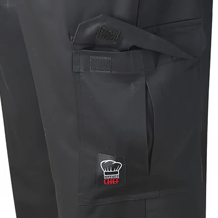 Quần Bếp Cargo Winco UNF-11KXL - Lưng Thun Dây Rút, Poly/Cotton, Đen, Size XL