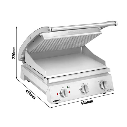 ROBAND | Commercial Contact Grill - Heavy Duty Panini Press PREMIUM – 375×275 mm – 2.25 kW – Ribbed Top & Smooth Bottom Plates