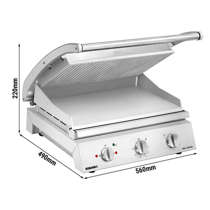 ROBAND | Commercial Contact Grill - Heavy Duty Panini Press PREMIUM – 560×275 mm – 3.12 kW – Ribbed Top & Smooth Bottom Plates