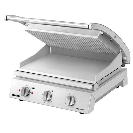 ROBAND | Commercial Contact Grill - Heavy Duty Panini Press PREMIUM – 560×275 mm – 3.12 kW – Ribbed Top & Smooth Bottom Plates