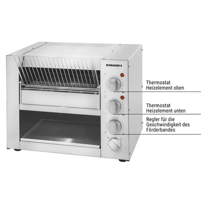 ROBAND | Commercial Conveyor Toaster – 500 slices/hour - 3.22 kW - stainless steel - Ø120 mm buns