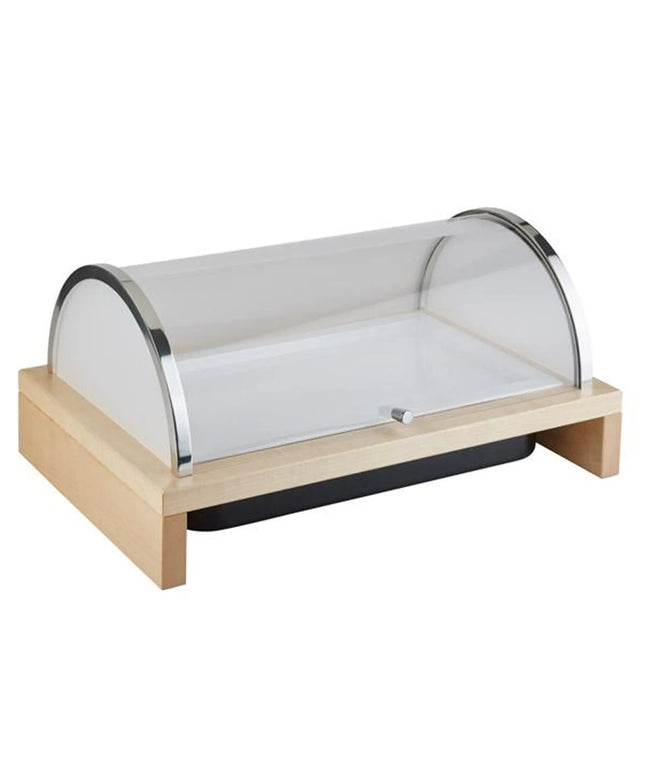 Roll-top Display Set - GGM Gastro BRIDGE - GN 1/1 - Acrylic - 635x425mm - Height: 310mm - incl. wooden frame, plastic container, melamine tray, cooling pack & roll-top lid
