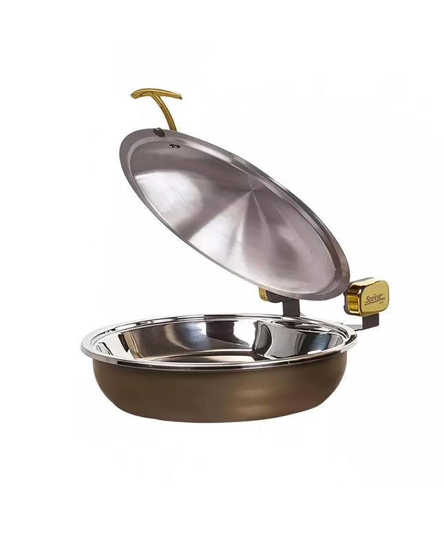 Spring USA 2382-567/36 15 1/4" Steel Sauteuse Pan Chafing Dish - Induction Ready, Bronze w/ Chrome Accents