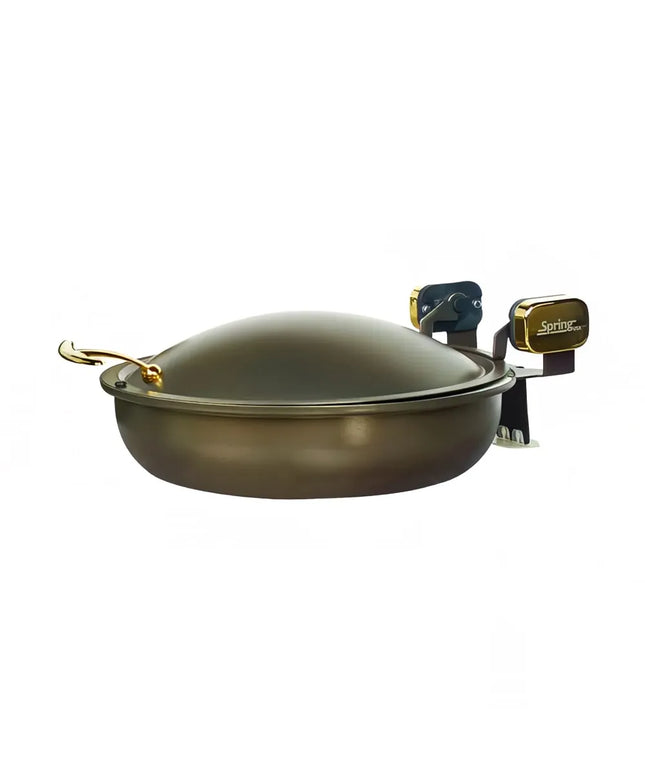 Spring USA 2382-567/36 15 1/4" Steel Sauteuse Pan Chafing Dish - Induction Ready, Bronze w/ Chrome Accents