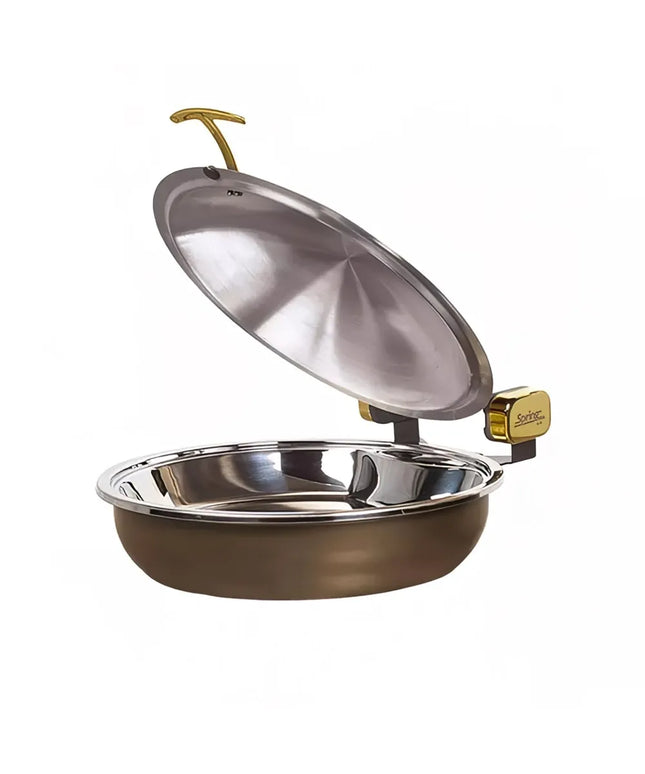 Spring USA 2382-587/36 15 1/4" Steel Sauteuse Pan Chafing Dish - Induction Ready, Bronze w/ Black Pearl Accents