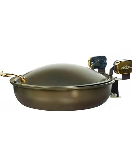 Spring USA 2382-587/36 15 1/4" Steel Sauteuse Pan Chafing Dish - Induction Ready, Bronze w/ Black Pearl Accents
