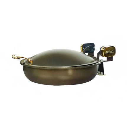 Spring USA 2382-587/36 15 1/4" Steel Sauteuse Pan Chafing Dish - Induction Ready, Bronze w/ Black Pearl Accents
