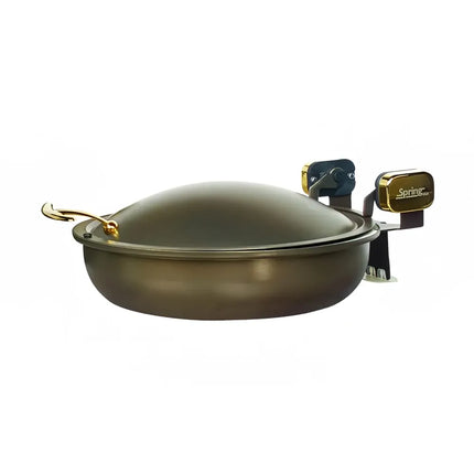 Spring USA 2382-597/36 15 1/4" Steel Sauteuse Pan Chafing Dish - Induction Ready, Bronze w/ Gold Accents