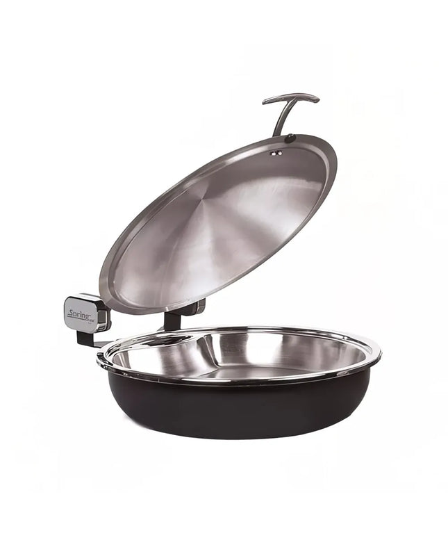 Spring USA 2382-8/36 15 1/4" Steel Sauteuse Pan Chafing Dish - Induction Ready, Titanium w/ Chrome Accents