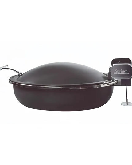 Spring USA 2382-8/36 15 1/4" Steel Sauteuse Pan Chafing Dish - Induction Ready, Titanium w/ Chrome Accents