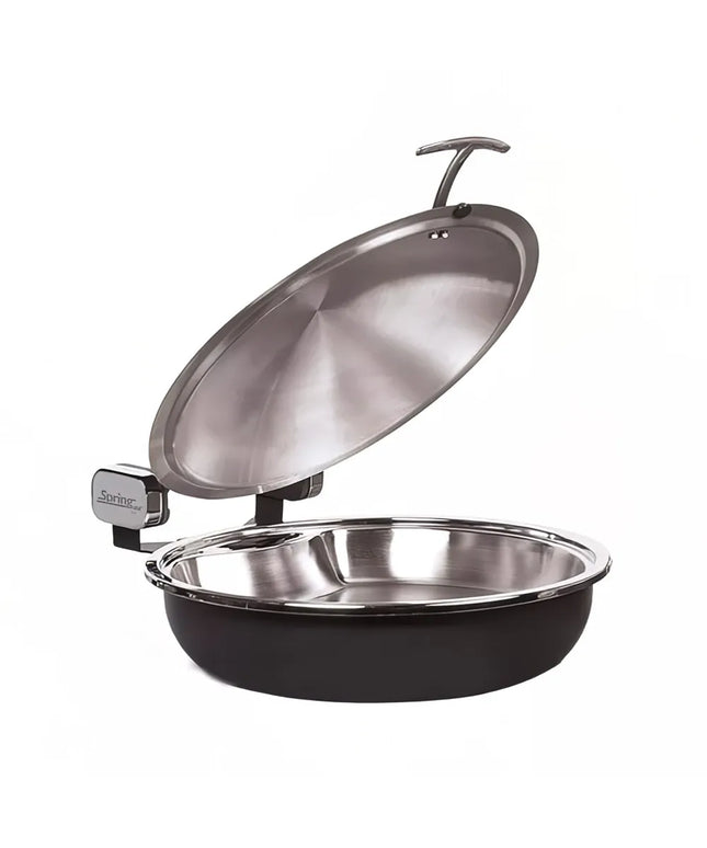 Spring USA 2382-88/36 15 1/4" Steel Sauteuse Pan Chafing Dish - Induction Ready, Titanium w/ Black Pearl Accents