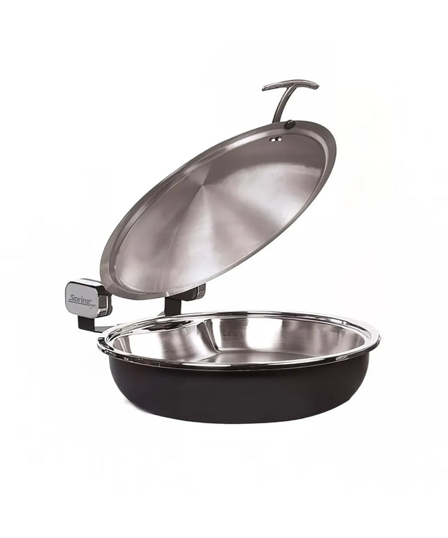 Spring USA 2382-897/36 15 1/4" Steel Sauteuse Pan Chafing Dish - Induction Ready, Titanium w/ Gold Accents