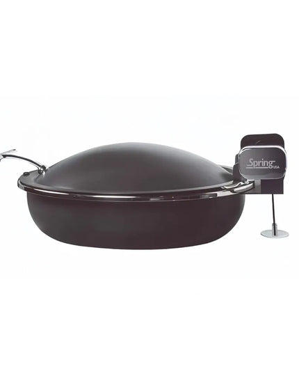 Spring USA 2382-897/36 15 1/4" Steel Sauteuse Pan Chafing Dish - Induction Ready, Titanium w/ Gold Accents