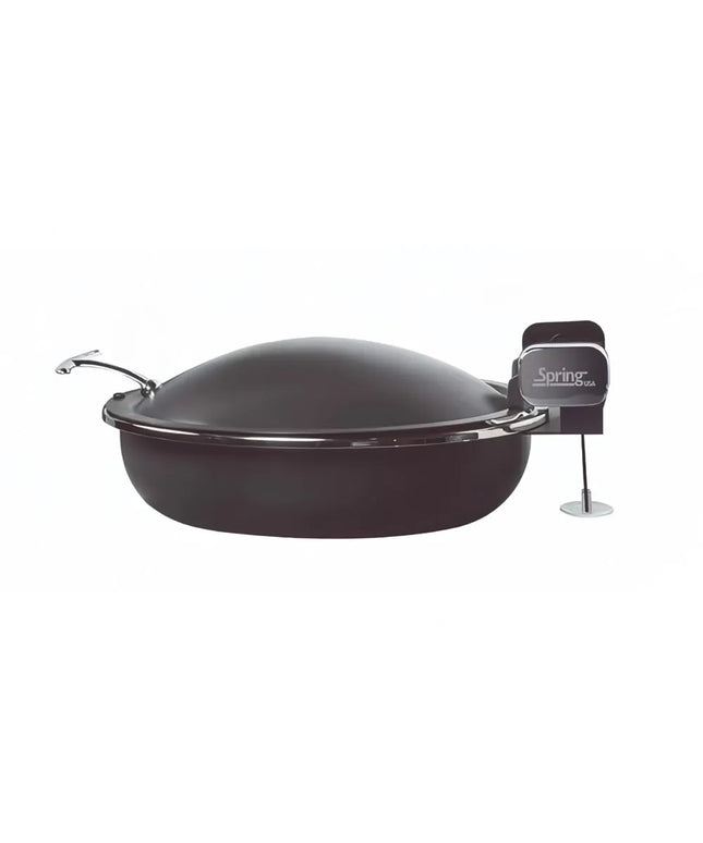 Spring USA 2382-897/36 15 1/4" Steel Sauteuse Pan Chafing Dish - Induction Ready, Titanium w/ Gold Accents