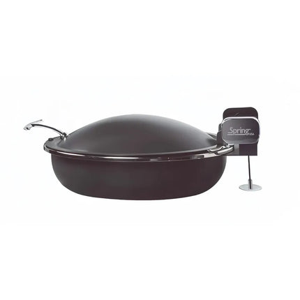 Spring USA 2382-897/36 15 1/4" Steel Sauteuse Pan Chafing Dish - Induction Ready, Titanium w/ Gold Accents