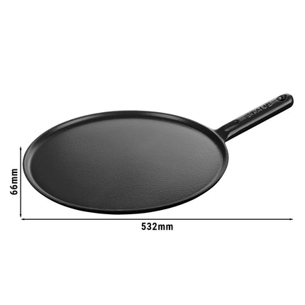 STAUB| Cast Iron Crêpe Pan, Wooden Handle – Ø 30 cm - Black, Includes Spreader & Spatula