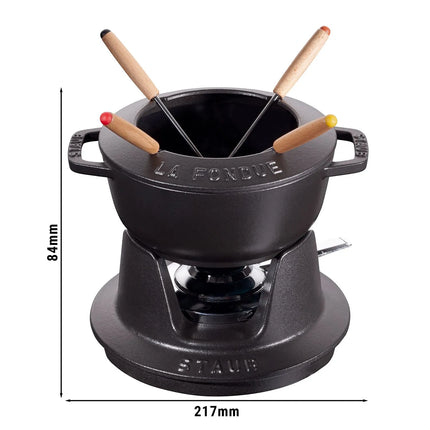 STAUB | Cast Iron Fondue Set – Ø 16 cm - Black - 4 Forks, Burner, Board
