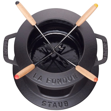 STAUB | Cast Iron Fondue Set – Ø 16 cm - Black - 4 Forks, Burner, Board