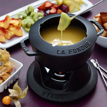 STAUB | Cast Iron Fondue Set – Ø 16 cm - Black - 4 Forks, Burner, Board